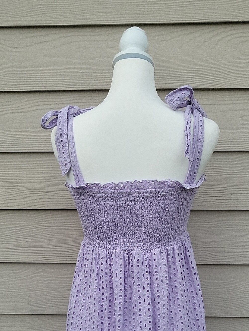 Koko & Mason Lavender Eyelet Maxi Dress Smocked Tie Straps Women's Size Small - Picture 3 of 13
